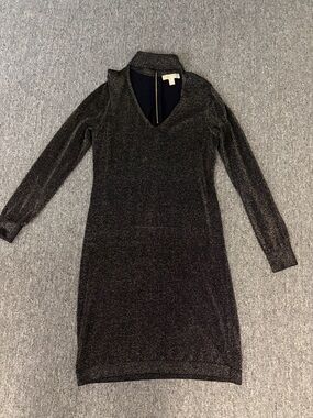 Michael Kors Black and gold Metallic Long Sleeve V-Neck Dress